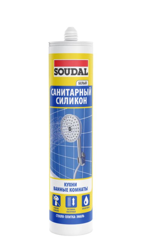 Силикон санитарный «Soudal» КУХНИ ВАННЫЕ белый 280 мл
