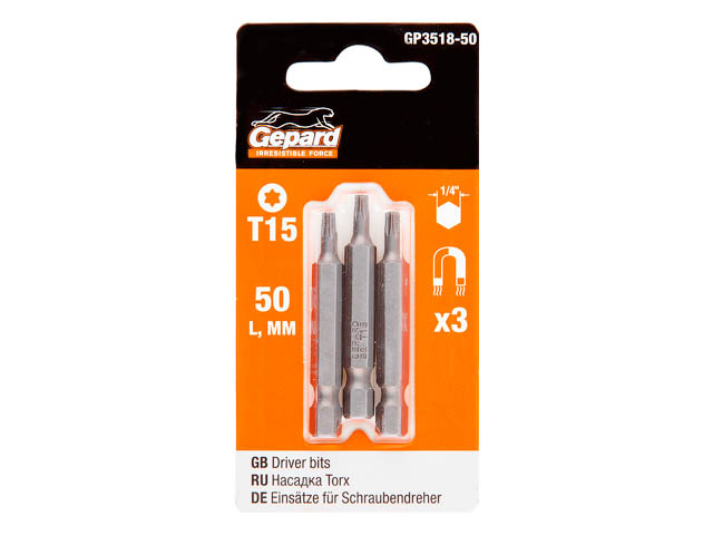 Насадка TORX T15 50мм 3шт GEPARD (GP3518-50)