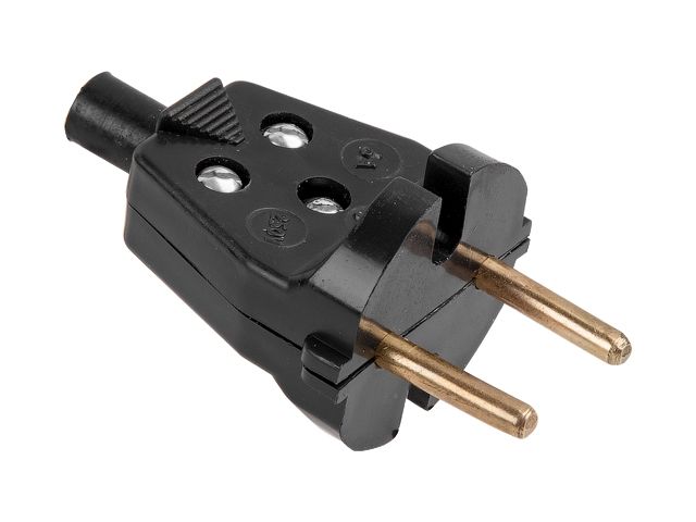 Вилка (б/з, 6А, 250В) чёрная, Юпитер (В6-001)