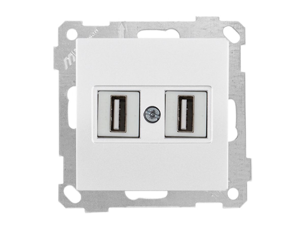 Розетка компьютерная 2хUSB (скрытая, без рамки) белая (не для зарядки), DARIA, MUTLUSAN