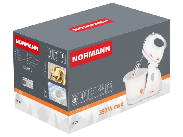 Миксер AMX-513 NORMANN (Стационарный/Ручной; 350 Вт; турбо; вращающаяся чаша 2л; насадки)