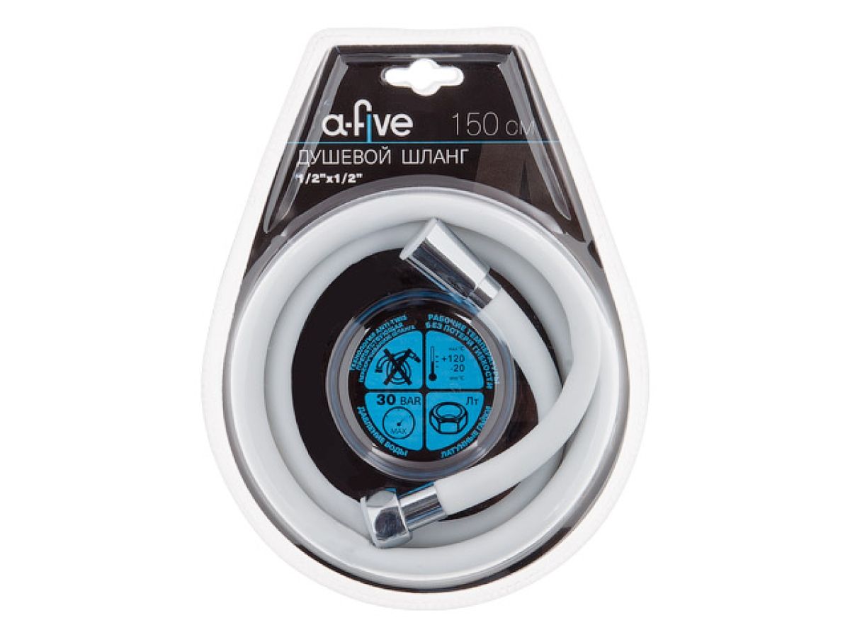 Шланг душевой, Si, 1/2" г-г 150 см, бел., a-five