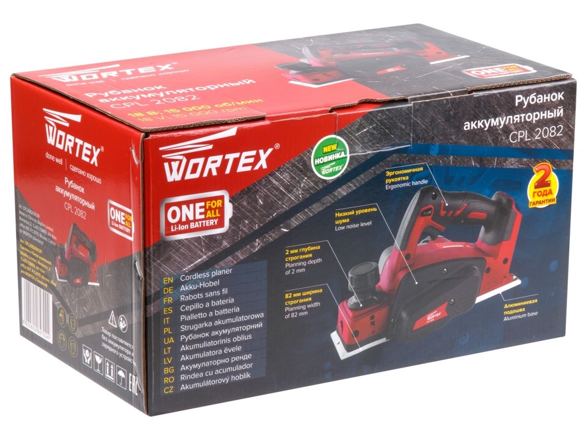 Аккум. рубанок WORTEX CPL 2082 в кор. ALL1 XLT SOLO 18 В, шир. до 82 мм, глуб. до 2 мм