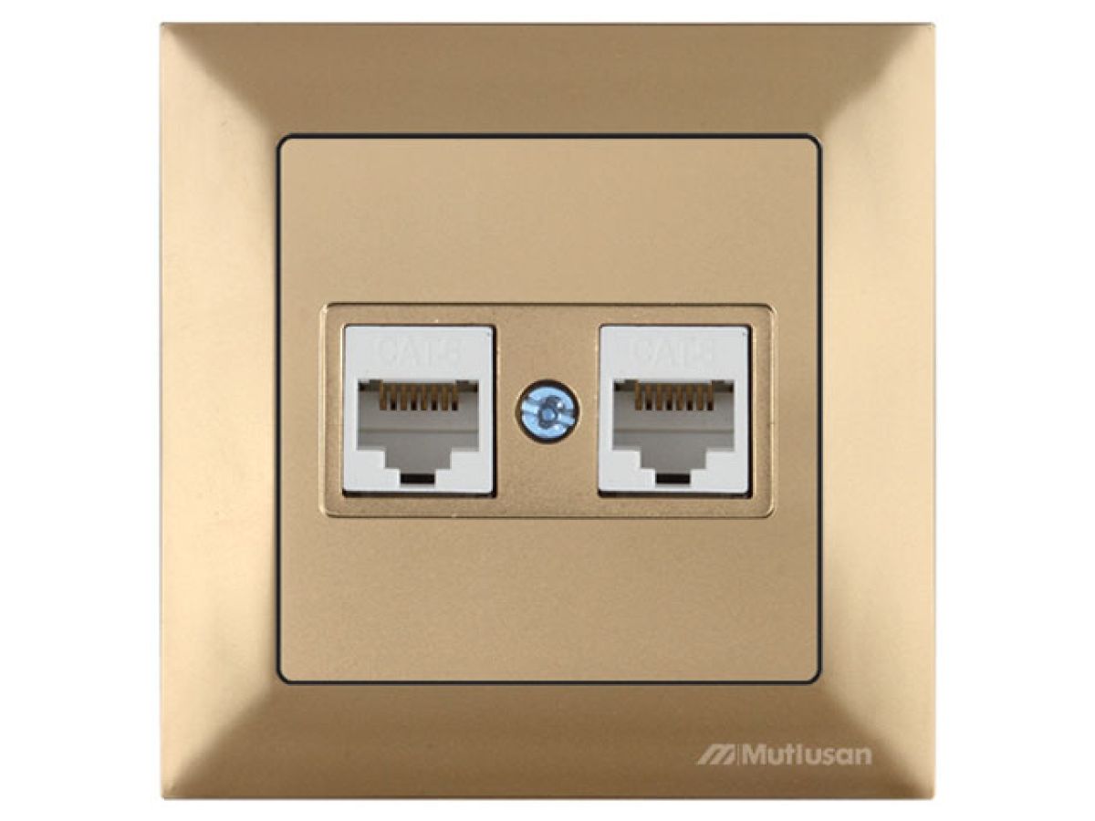 Розетка компьютерная 2xRJ45 (Cat6, скрытая) золото, DARIA, MUTLUSAN