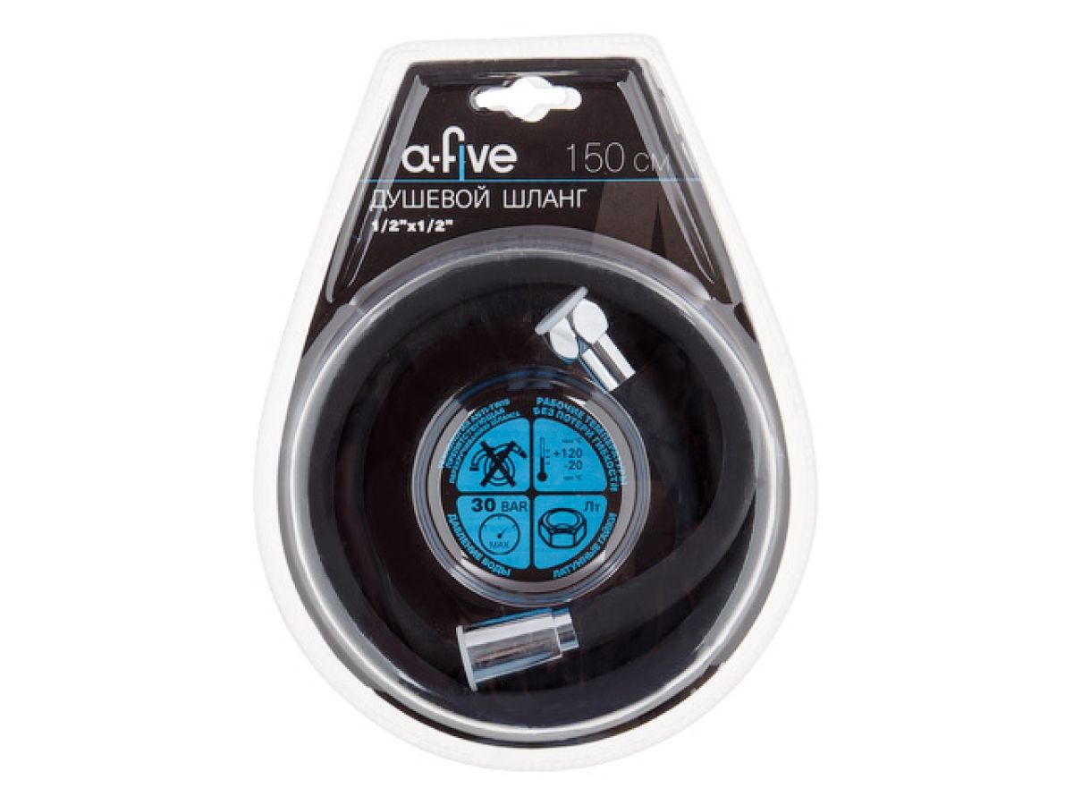 Шланг душевой, Si, 1/2" г-г 150 см, черн., a-five