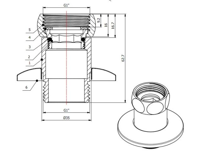 Американка прямая 1" вн.-нар. ХРОМ, AV Engineering (2 шт. в уп.) (для полотенцесушителя, макс. 70 С, макс. 16 бар)