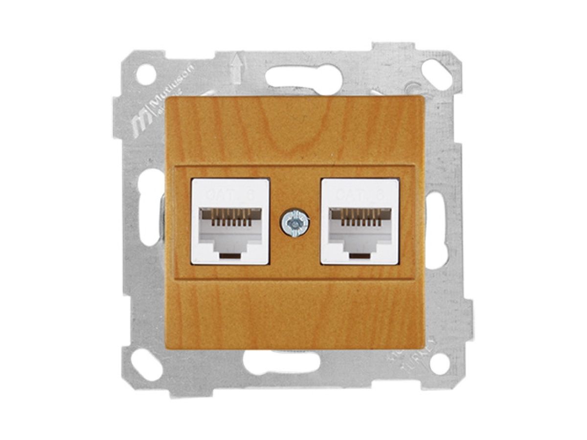 Розетка компьютерная 2xRJ45 (Cat6, скрытая, без рамки) дуб, RITA, MUTLUSAN