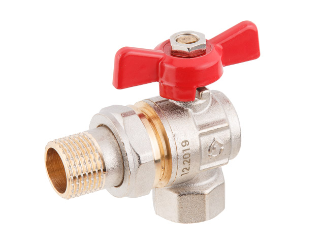 Кран шаровый угловой 3/4″ нар.-вн. бабочка (со сгоном) PN40, AV Engineering