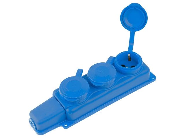 Розетка 3-ая переносная (с/з, 16А, 250В, брызг. защ.) каучук, синяя Юпитер (РП16-334 С)