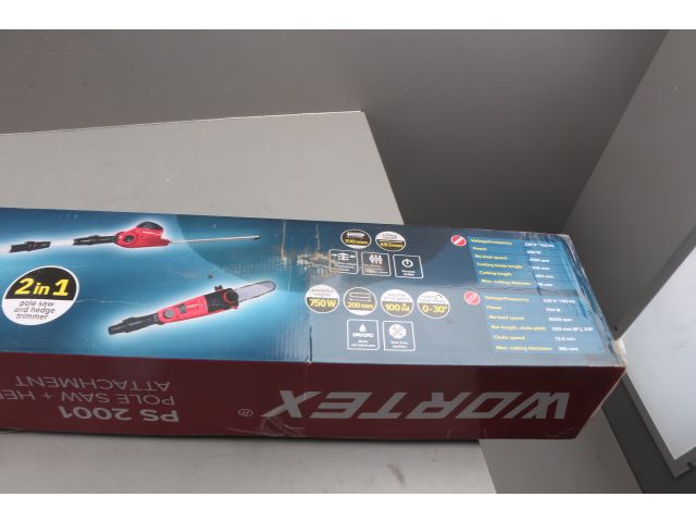Высоторез WORTEX PS 2001 + насадка-кусторез в кор. уцененный (0000106758) (750 Вт, шина 8", автосмазка, телескоп. штанга  до 2 м)