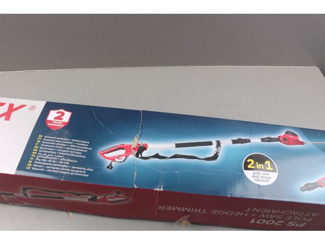 Высоторез WORTEX PS 2001 + насадка-кусторез в кор. уцененный (0000106758) (750 Вт, шина 8", автосмазка, телескоп. штанга  до 2 м)
