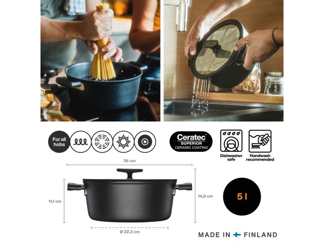 Кастрюля 5л c крышкой Hard Face FISKARS