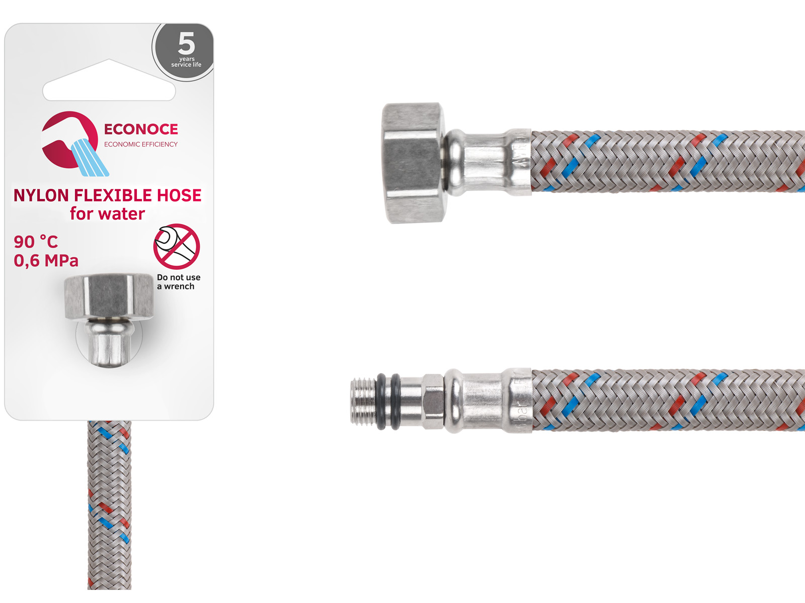 Подводка гибкая, Nylon, иголка м10 короткая — гайка 1/2″ 50 см ECONOCE