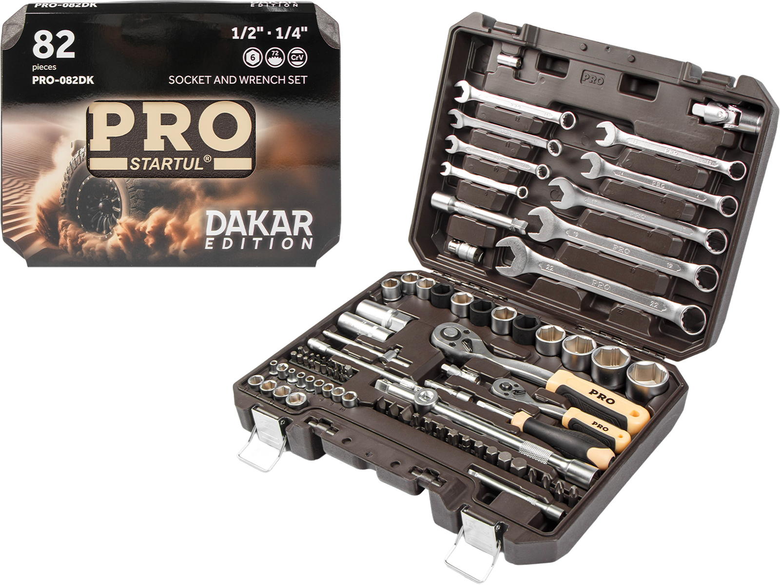 Набор головок и ключей 82пр. 1/4″,1/2″ PRO STARTUL DAKAR (PRO-082DK)