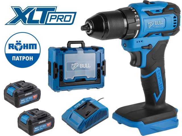 Аккум. дрель-шуруповерт BULL SR 1804 R-series Xcase XLTpro БЕСЩЕТ., Импульс., 18 В, 50 Н*м, 2х4 А*ч (шурупы до 10 мм)