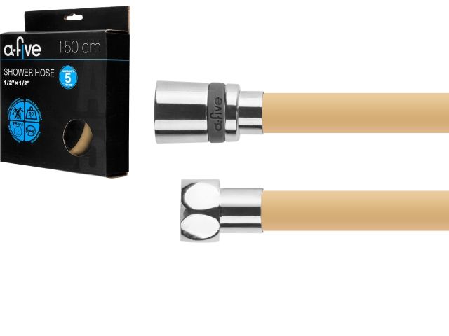 Шланг душевой, Si, 1/2" г-г 150 см, золото, a-five (Гайка латунь (anti-twist), 25 бар)