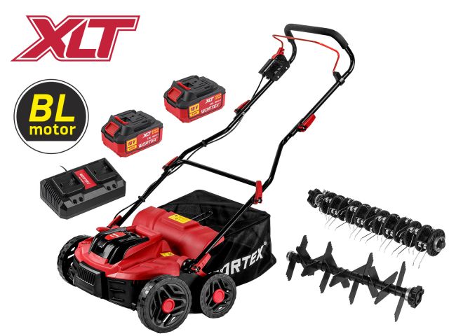 Аккум. аэратор-скарификатор WORTEX CAE 3736 ALL1 XLT SET БЕСЩЁТ.ДВИГ., 18В+18В, шир. 37 см (2 4Ач акб, зу, вал для аэрации, вал для скарифик