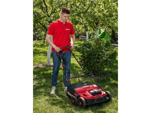 Аккум. аэратор-скарификатор WORTEX CAE 3736 ALL1 XLT SOLO БЕСЩЁТ.ДВИГ., 18В+18В, шир. 37 см (вал для аэрации, вал для скарификации, 5 рег.вы