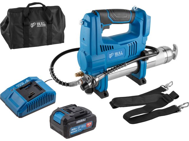 Аккум. шприц для смазки BULL CGG 6818 в кор. XLTpro SET 18 В, 690 атм., 255 г/мин, 1х4 А*ч, з/у 4 А (Шланг 76 см)