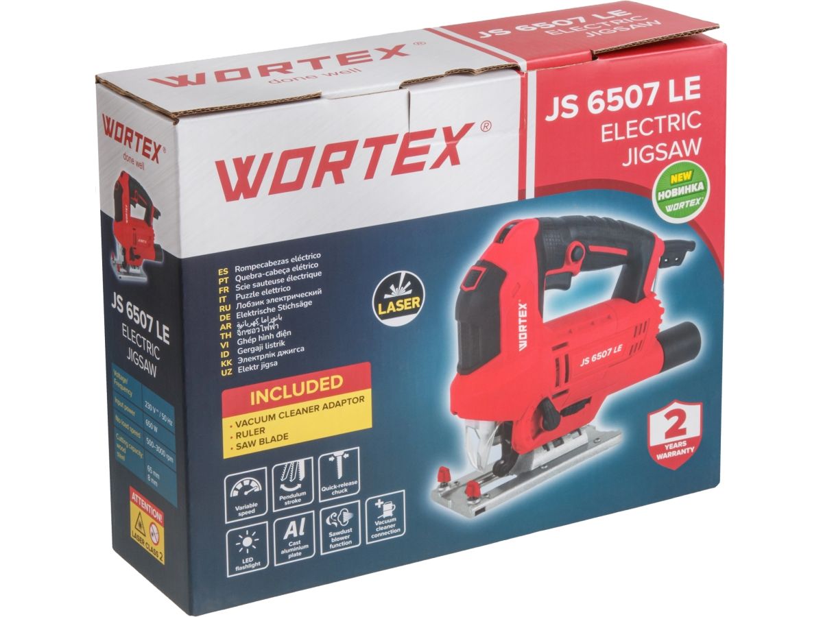 Лобзик электрический WORTEX JS 6507 LE в кор. 650 Вт, 500-3000 ход/мин, пропил до 65 мм