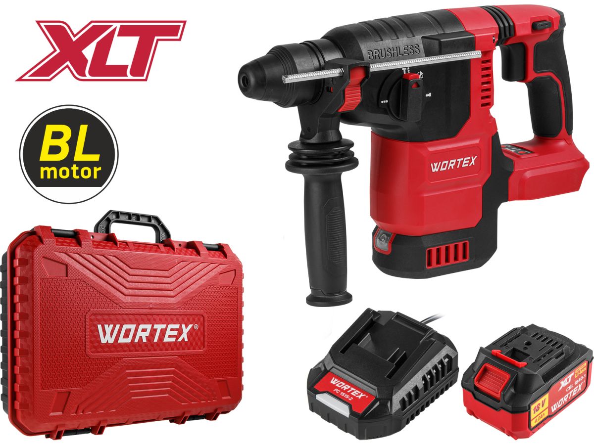 Аккум. перфоратор WORTEX CRH 1822 в чем. XLT SET БЕСЩЕТ., 18 В, 2.6 Дж, 26 мм, 1х4 А*ч