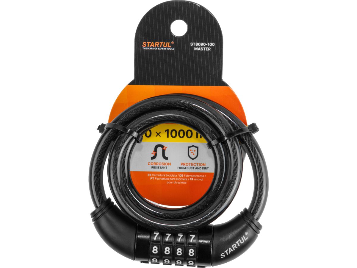 Замок велосипедный кодовый 10х1000мм STARTUL MASTER (ST8090-100)