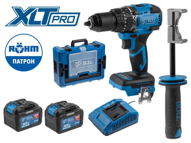 Аккум. дрель-шуруповерт BULL SR 1806 R-series Xcase XLTpro БЕСЩЕТ., Удар., 18 В, 80 Н*м, 2х6 А*ч (Импульс. режим, "AntiKickback", Автостоп н