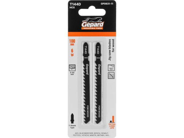 Пилка лобз. по дереву T144D (2 шт.) GEPARD (пропил прямой, грубый, быстрый рез)