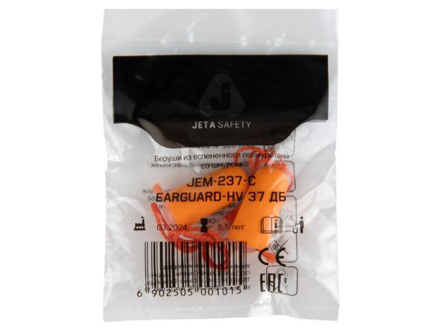 Беруши со шнурком EarGuard-HV Jeta Safety (37 дБ, из вспененного пенополиуретана)