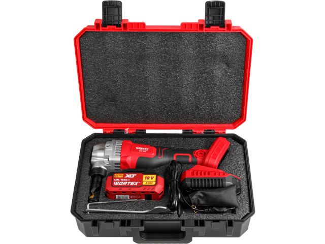 Аккум. ножницы высечные WORTEX CNB 1825 XLT SET БЕСЩЕТ., 18 В, 900-2000 ход/мин, до 2,5 мм, 1х4 А*ч (сталь до 1.8 мм, 1.7 кг)