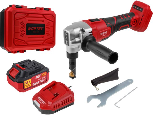 Аккум. ножницы высечные WORTEX CNB 1825 XLT SET БЕСЩЕТ., 18 В, 900-2000 ход/мин, до 2,5 мм, 1х4 А*ч (сталь до 1.8 мм, 1.7 кг)