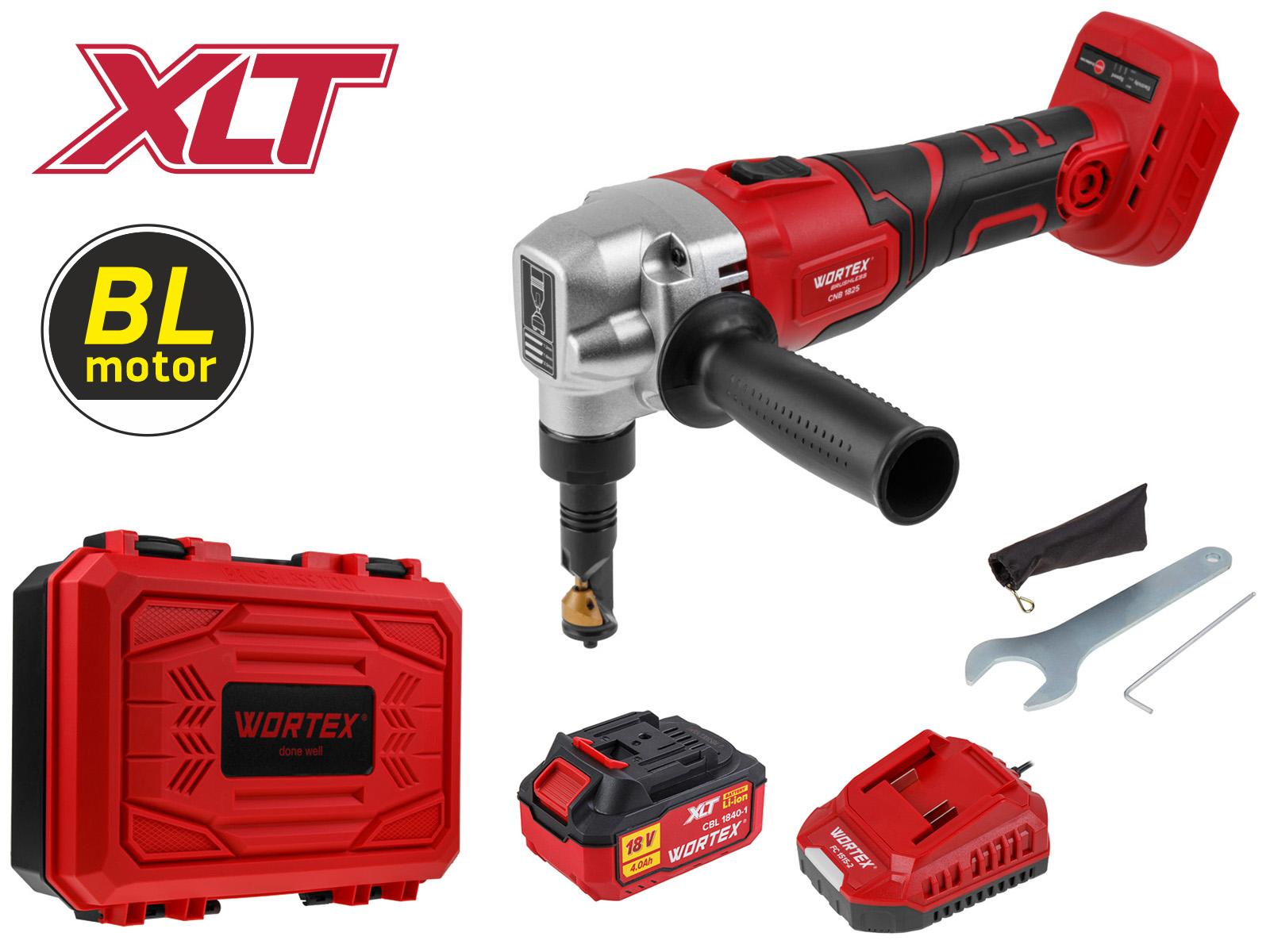 Аккум. ножницы высечные WORTEX CNB 1825 XLT SET БЕСЩЕТ., 18 В, 900-2000 ход/мин, до 2,5 мм, 1х4 А*ч
