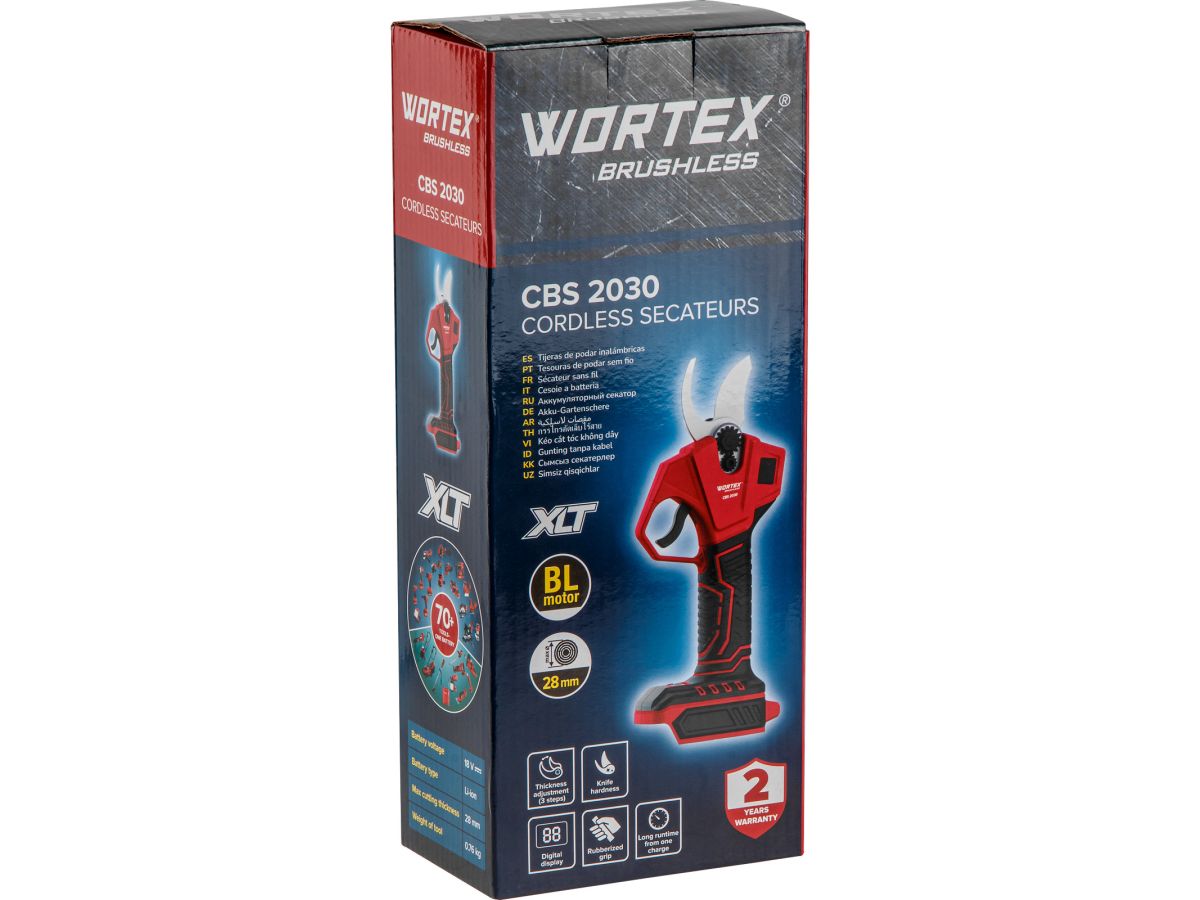 Аккум. секатор WORTEX CBS 2030 в кор. ALL1 XLT SOLO БЕСЩЕТ., 18 В, ветки до 28 мм