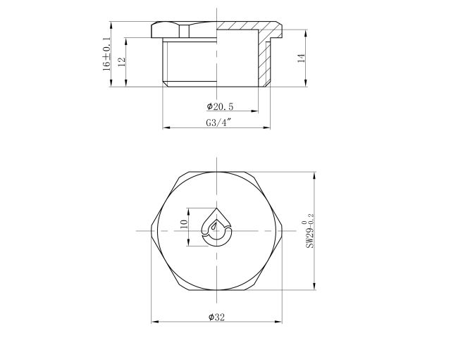 Заглушка 3/4" нар., AV Engineering (инд. упак.) (Латунь, макс.  16 бар, макс.  100 °С)
