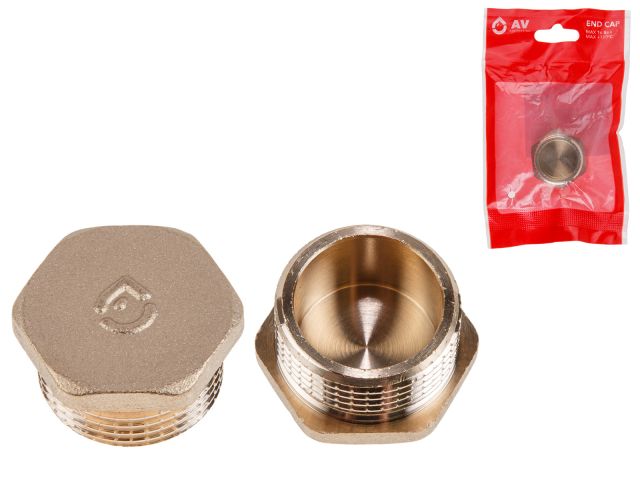 Заглушка 3/4" нар., AV Engineering (инд. упак.) (Латунь, макс.  16 бар, макс.  100 °С)