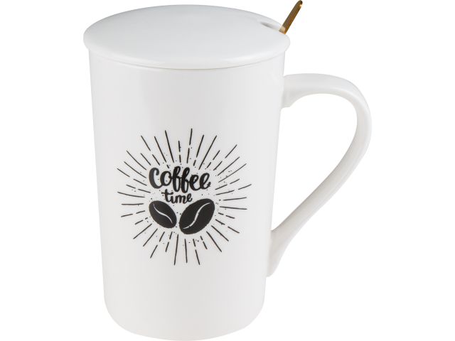 Кружка керамическая с крышкой и ложкой, 350 мл., COFFEE TIME, PERFECTO LINEA