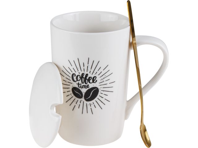Кружка керамическая с крышкой и ложкой, 350 мл., COFFEE TIME, PERFECTO LINEA
