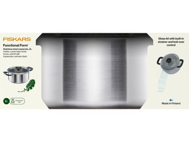 Кастрюля стальная 3л с крышкой Functional Form Fiskars