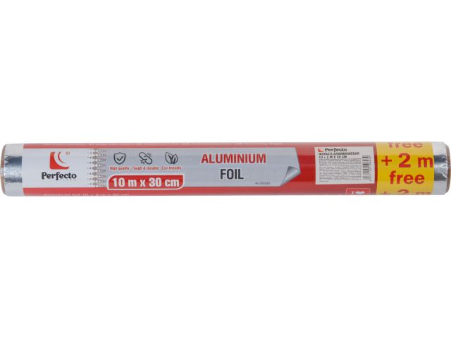 Фольга алюминиевая 10+2м х 30 см, PERFECTO LINEA (100% качество. Длина 10 м + 2 м бесплатно; ширина 30 см; плотность 9 мкм.)