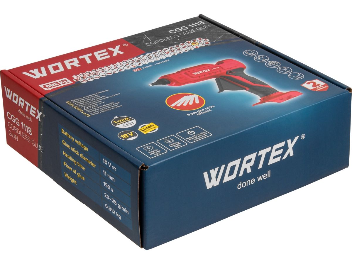Аккум. клеевой пистолет WORTEX CGG 1118 в кор. ALL1 XLT SOLO 18В, 11 мм
