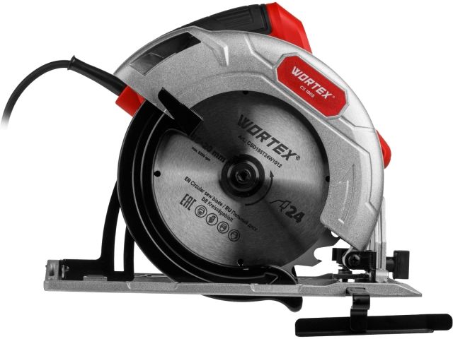 Циркулярная пила WORTEX CS 1865 в кор. 1400 Вт, 185 мм, пропил до 65 мм, алюм. подошва (1400 Вт, 185х20 мм 24Т, пропил до 65 мм, алюминиевая