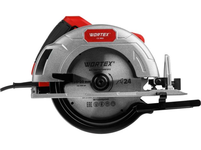 Циркулярная пила WORTEX CS 1865 в кор. 1400 Вт, 185 мм, пропил до 65 мм, алюм. подошва (1400 Вт, 185х20 мм 24Т, пропил до 65 мм, алюминиевая