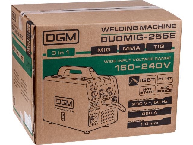 Полуавтомат сварочный DGM DUOMIG-255E (220В; MIG/FLUX/MMA/TIG; евроразъем; смена полярности)