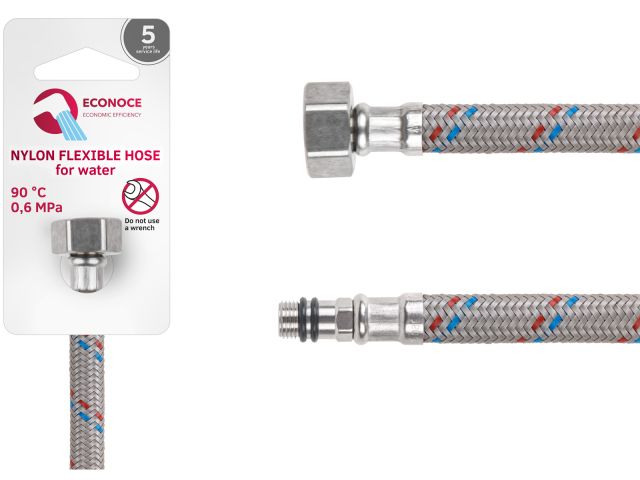 Подводка гибкая, Nylon, иголка м10 короткая - гайка 1/2" 100 см ECONOCE (6 Bar, 90°С)