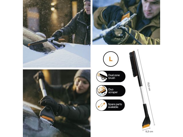 Щетка для снега 76см со скребком Plus FISKARS (щетка-сметка снеговая, съемный скребок)
