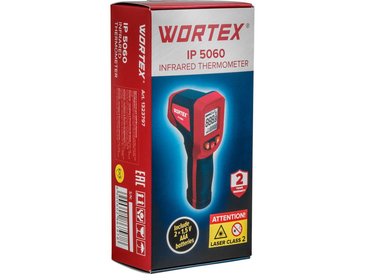 Инфракрасный термометр (пирометр) WORTEX IP 5060 -50°C...+600°C,регулировка чувствительности 0,1-1,0