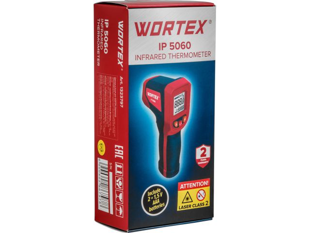 Инфракрасный термометр (пирометр) WORTEX IP 5060 -50°C...+600°C,регулировка чувствительности 0,1-1,0 (Встроенный лазер, батарейки в комплект