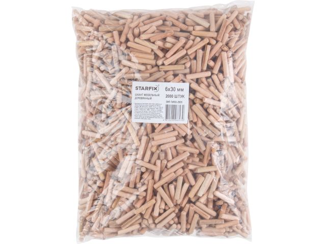 Шкант мебельный 6х30 мм деревянный (2000 шт в пакете) STARFIX