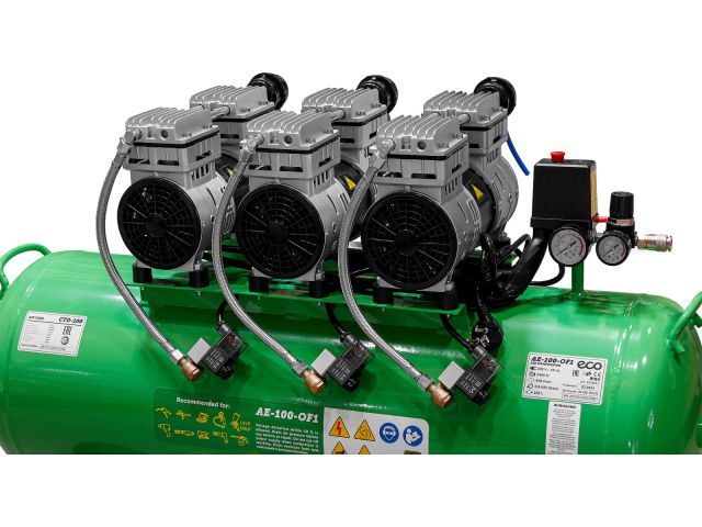 Компрессор ECO AE-100-OF1 безмасляный (420 л/мин, 8 атм, коаксиальный, безмасляный, ресив. 100 л, 230 В, 2,4 кВт)