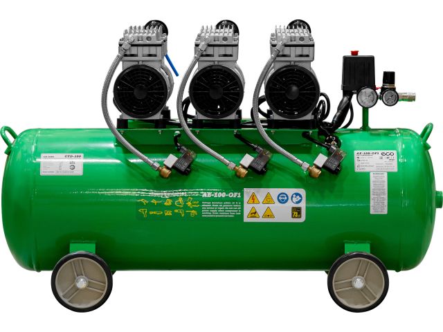 Компрессор ECO AE-100-OF1 безмасляный (420 л/мин, 8 атм, коаксиальный, безмасляный, ресив. 100 л, 230 В, 2,4 кВт)